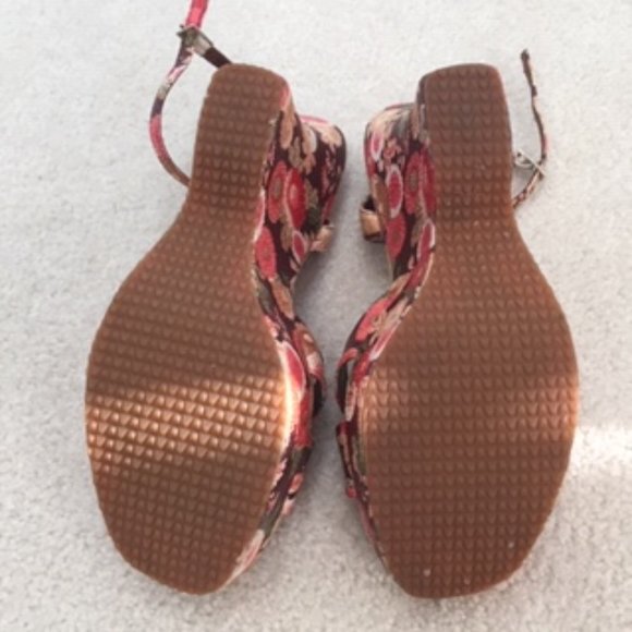 Blossom Vintage Funky Floral Print Platform Wedge Women’s Pink/Brown Sandal 8 - Picture 7 of 9